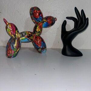 Colorful Balloon Dog and Black Hand Sculpture Set